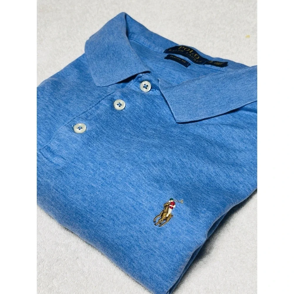 Polo Ralph Lauren Polo Shirt Mens XL/TG Light Blue Custom Fit Heathered  Preppy